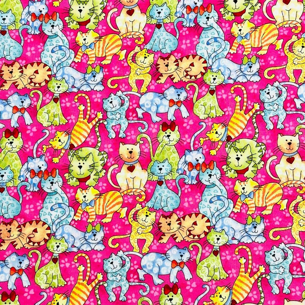 Whimsical Cat Cotton Quilting/Sewing Fabric - 1/2 Yard
